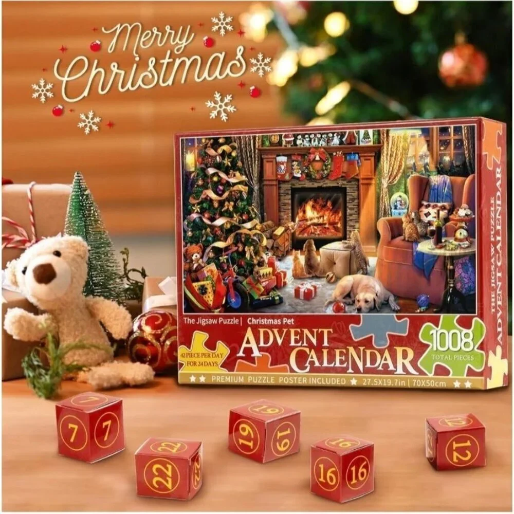 The Jigsaw Puzzle Advent Calendar 1008-Piece Christmas Pet Premium Set Holiday G